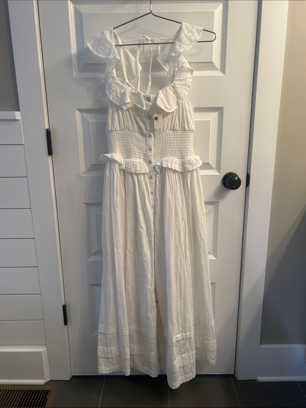 White Ruffled Pilcro Button-Front Maxi Dress Small